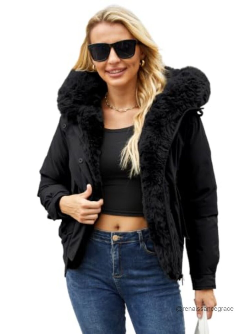 Women's Thickened Puffer Parka Detachable Faux Fur Hood Winter Coat